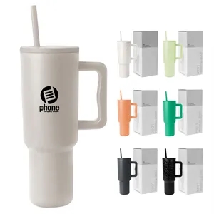 40Oz Stainless Steel Insulated Tumbler W/ Straw & Handle
