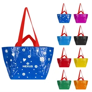 Full Color Laminated Woven Grocery Tote Bag 17.7"x13.8"x6"