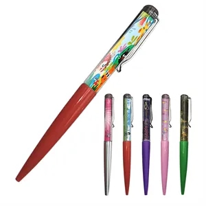 Retractable Full Color Liquid Floating Ballpoint Pen W/ Clip