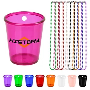 2Oz Plastic Shot Glasses Cup W/ Beaded Necklace