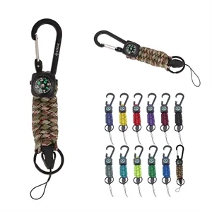 Paracord Braided Lanyard Carabiner Keychain W/ Compass