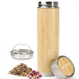 Portable Bamboo Tea Infuser Vacuum Water Bottle