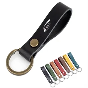 Custom PU Leather Wrist Strap Keychain With Metal Ring