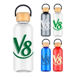 Union Printed - 21 Oz. Plastic Water Bottle w/ Bamboo lid   