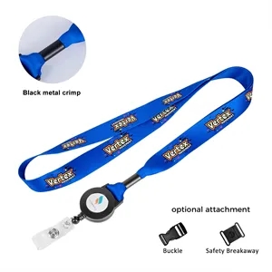 3/4" Lanyard With Retractable Badge Reel & Metal Crimp