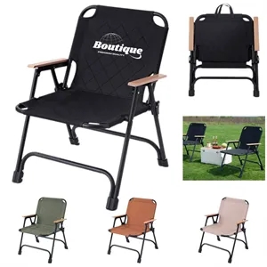 Outdoor Padded Foldable Camping Chair With Wood Armrests