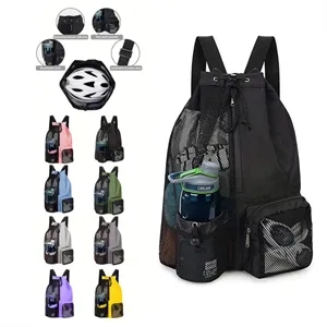 Swim Bag Mesh Drawstring Backpack With Wet Pocket