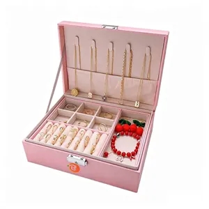 Large Capacity Double-Layer Leather Jewelry Box with Lock
