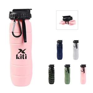 22Oz Portable Silicone Collapsible Water Bottles W/ Straw