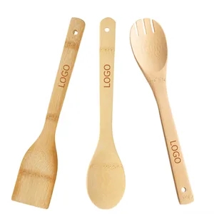 Bamboo Cooking Utensil Set with Hanging Hole for Kitchen