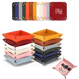 Leather Style Desktop Storage Box Tray