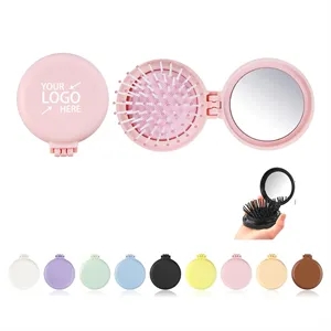 Foldable Compact Hair Brush With Mirror
