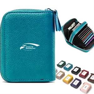 RFID Blocking Zipper Card Holder Wallet with ID Window