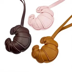 Croissant Keychain Leather Pendant with Lanyard