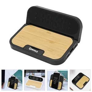 Bamboo 2 in 1 Wireless Charging Pad with Digital Clock