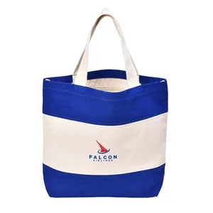 Striped Canvas Tote with Embroidery