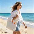 Mini Two Tone Canvas Tote Bag Keychain Coin Purse W/ Zipper | https://www.bestnamebadges.com