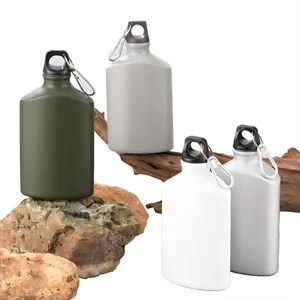17oz Single Wall Flat Aluminum Water Bottle with Carabiner