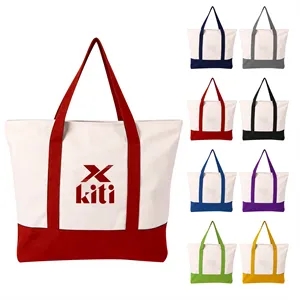 Two Tone 12 Oz Canvas Boat Tote Bag W/ Pocket