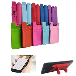 Silicon Rubber Card Holder with Cell Phone Stand Stick-on