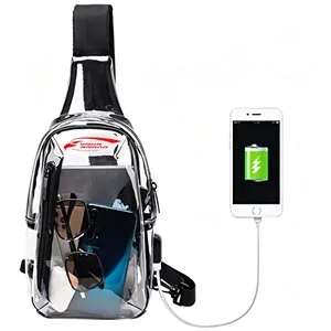 Transparent Crossbody Bag With Usb Port Stadium Approved