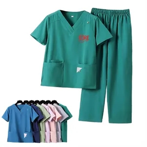 Unisex Medical Scrub Set V Neck Top And Pants