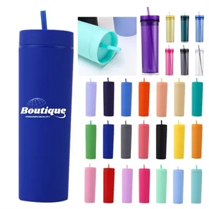 16oz Double Wall Plastic Tumbler With Straw And Lid