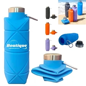 23Oz Collapsible Silicone Water Bottle With Carabiner