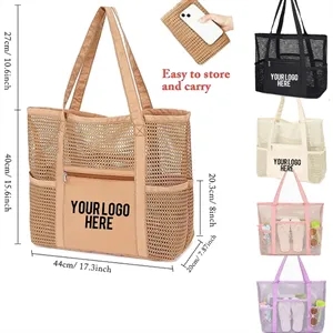 Extra Large Foldable Mesh Beach Tote Pocket Pool Bag