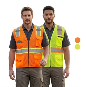Hi-Viz Class 2 Reflective Tape Safety Zipper Vest 4 Pockets