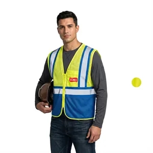 Hi Vis Reflective Class2 Mesh Blue Bottom Safety Pocket Vest