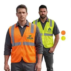 High Viz Reflective Mesh Safety Workwear Zipper Vest Pockets
