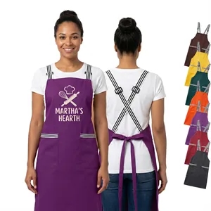 12 oz Woven knitted Kitchen Apron w/ 2 pocket, Striped Strap