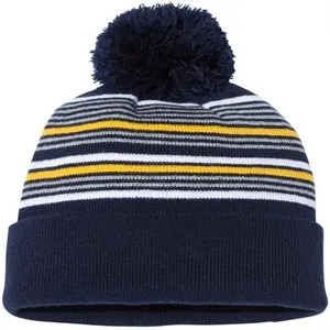 Sportsman 12" Striped Pom-Pom Cuffed Beanie - SP60