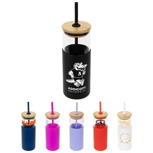 Stirling 18 oz Glass Tumbler with Silicone Sleeve & PP Straw