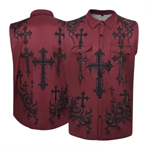 Men's Sleeveless Summer Shirt Button Up Tank Tops