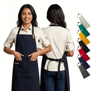 14 oz. Canvas Kitchen Apron w/ Leather accent & 2 pockets