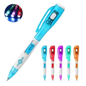 2 In 1 Plastic Click Ballpoint Pen With LED Light