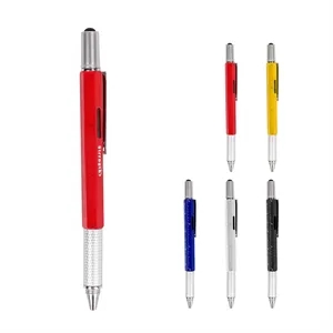 6 In 1 Metal Multitool Pen W/ Stylus Ruler Level Screwdriver