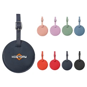Round PU Leather Luggage Tag W/ Privacy Cover