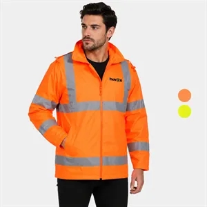 PORTWEST® Hi-Vis Wind Resistant Rain Traffic Jacket w/ Hood