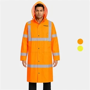 PORTWEST® Hi-Vis 48" Rain Coat w/ Two side zipper pockets
