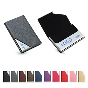 PU Leather & Stainless Steel Business Card Holder, Holds 20