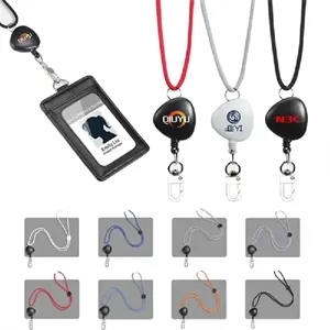 Genuine Leather Retractable Badge Holder, 27.6" Cord