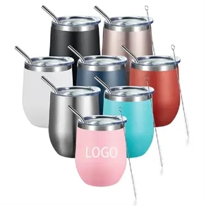 12oz Insulated Wine Tumbler with Lid and Straw