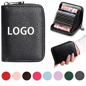 Genuine Leather RFID Zipper Credit Card Wallet