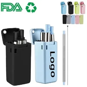 Foldable Stainless Steel Straw with Case & Brush