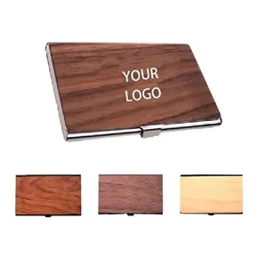 Premium Wood & Stainless Steel Business Card Holder