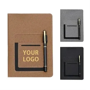 A5 PU Leather Hardcover Journal Notebook with Phone Pocket