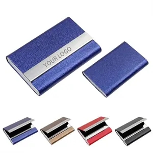 PU Leather & Stainless Steel Magnetic Business Card Holder